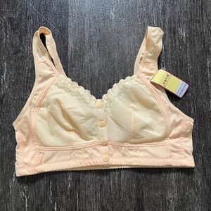 Comfort Bra Front Closure Lace Trim Peach Beige Full Coverage 38B‎ Best for 30B